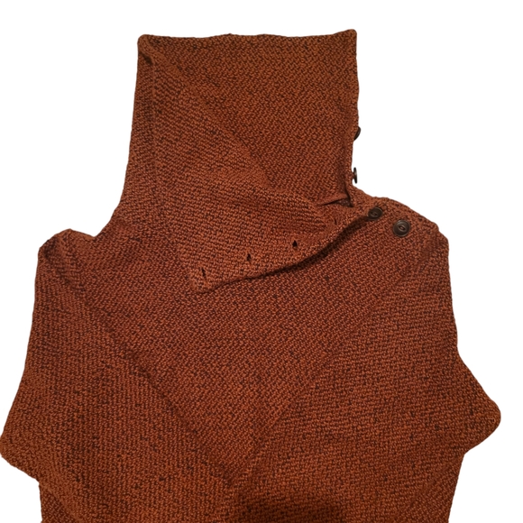 Merrell Orange Asymmetrical Button-up Turtleneck Longsleeve Sweater, Size S - Picture 4 of 10